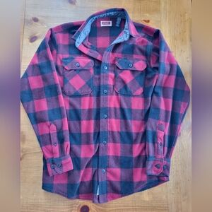 Wrangler Button Down Fuzzy Warm Cozy Red Black Plaid Shirt Mens Unisex Size S